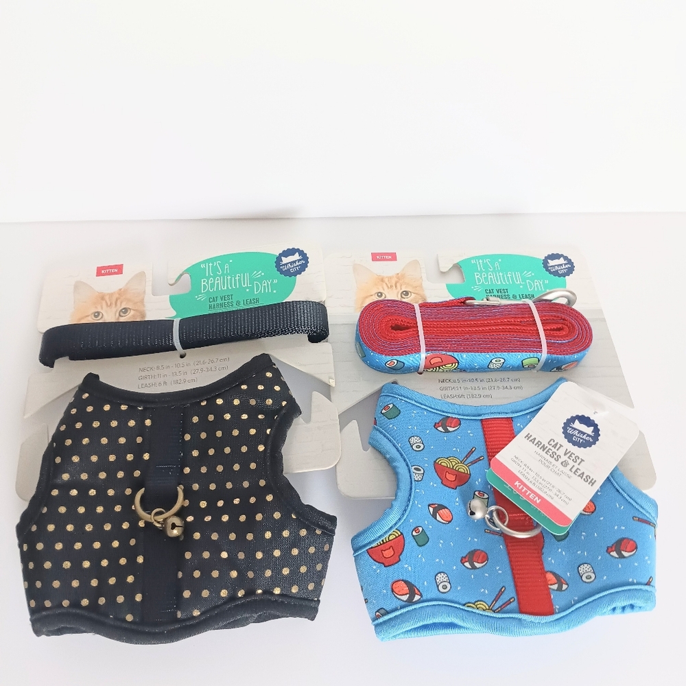 Whisker City Bundle Of 2 Kitten Harness Vest & Leash Combo NWT